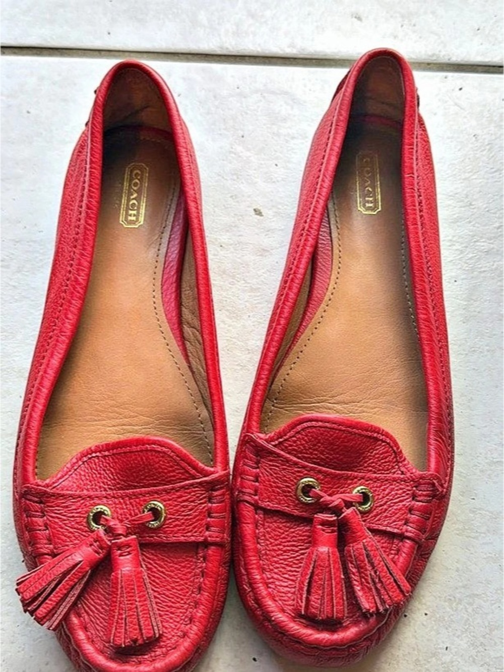 Coach Women's Red Leather-Look Moccasins